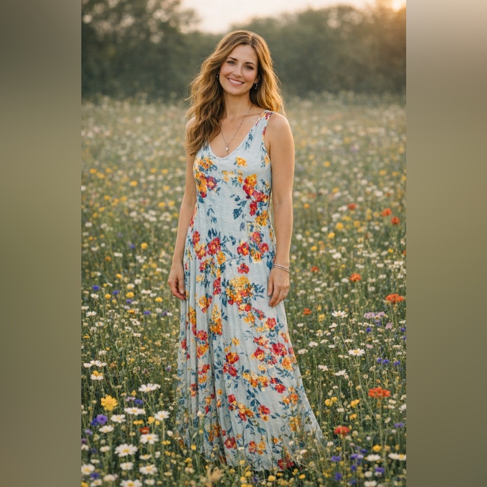 Sundance Catalog Long Floral Flowy Maxi Dress Sleeveless Rayon 106
